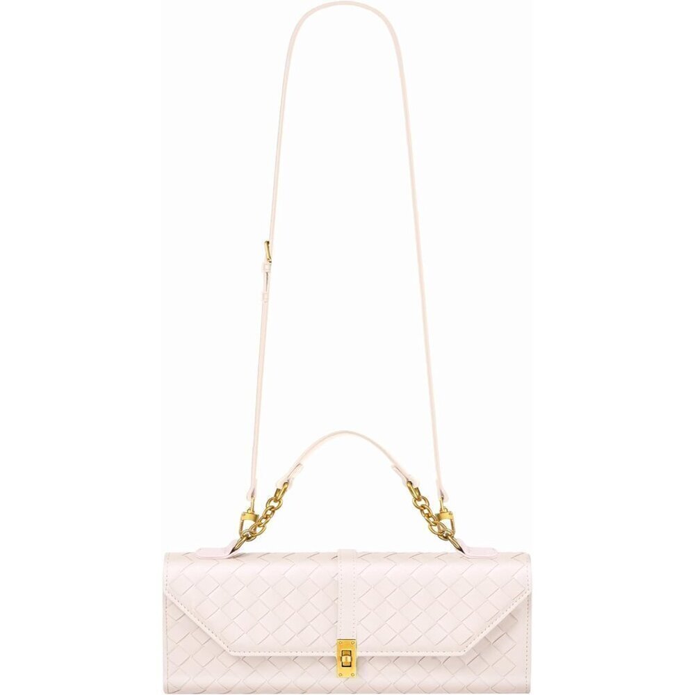🆕Women White Woven Evening Handbag Crossbody Purse Wallet with Orange Gift Bag